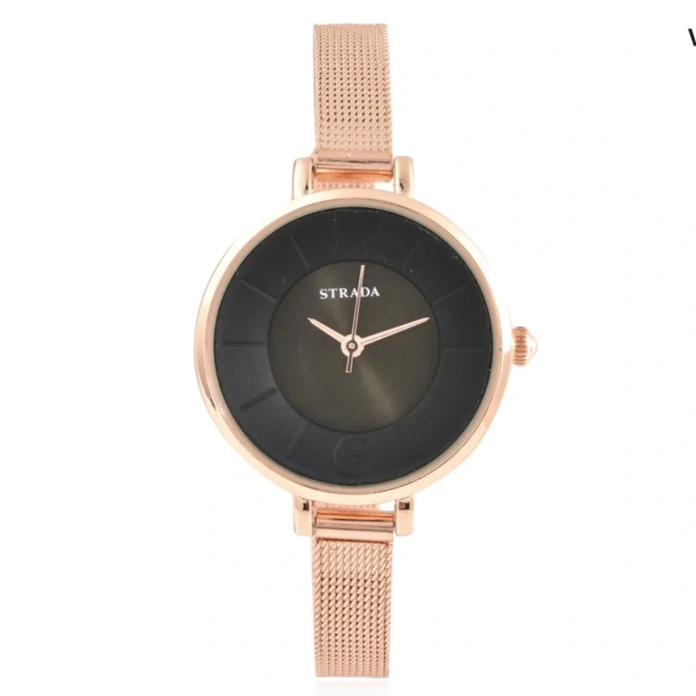 Rose Tone Watch with Black Dial